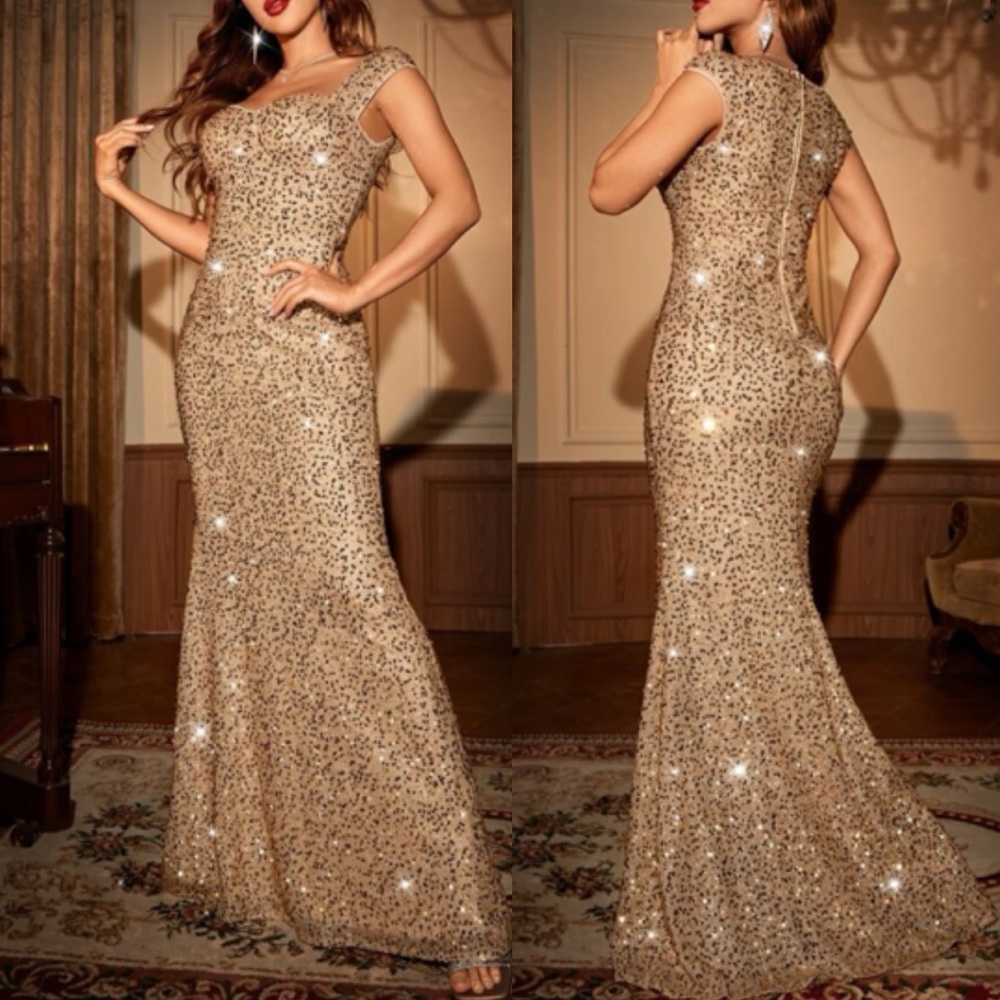 Luxurious zip back mermaid hem sequins formal party evening prom dress - Picture 2 of 8